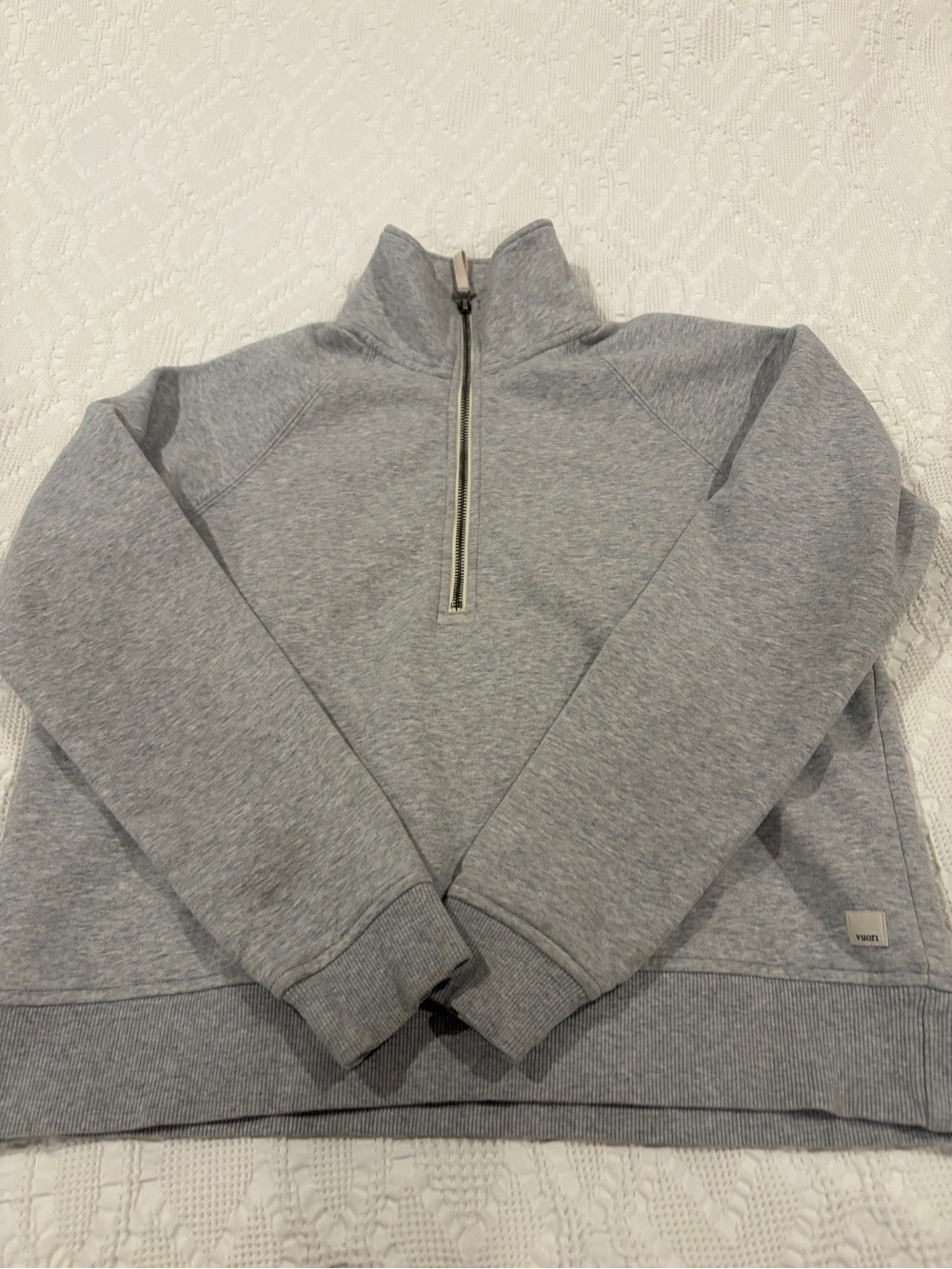 Vuori Gray Half-Zip Pullover with Stand Collar, Size Small